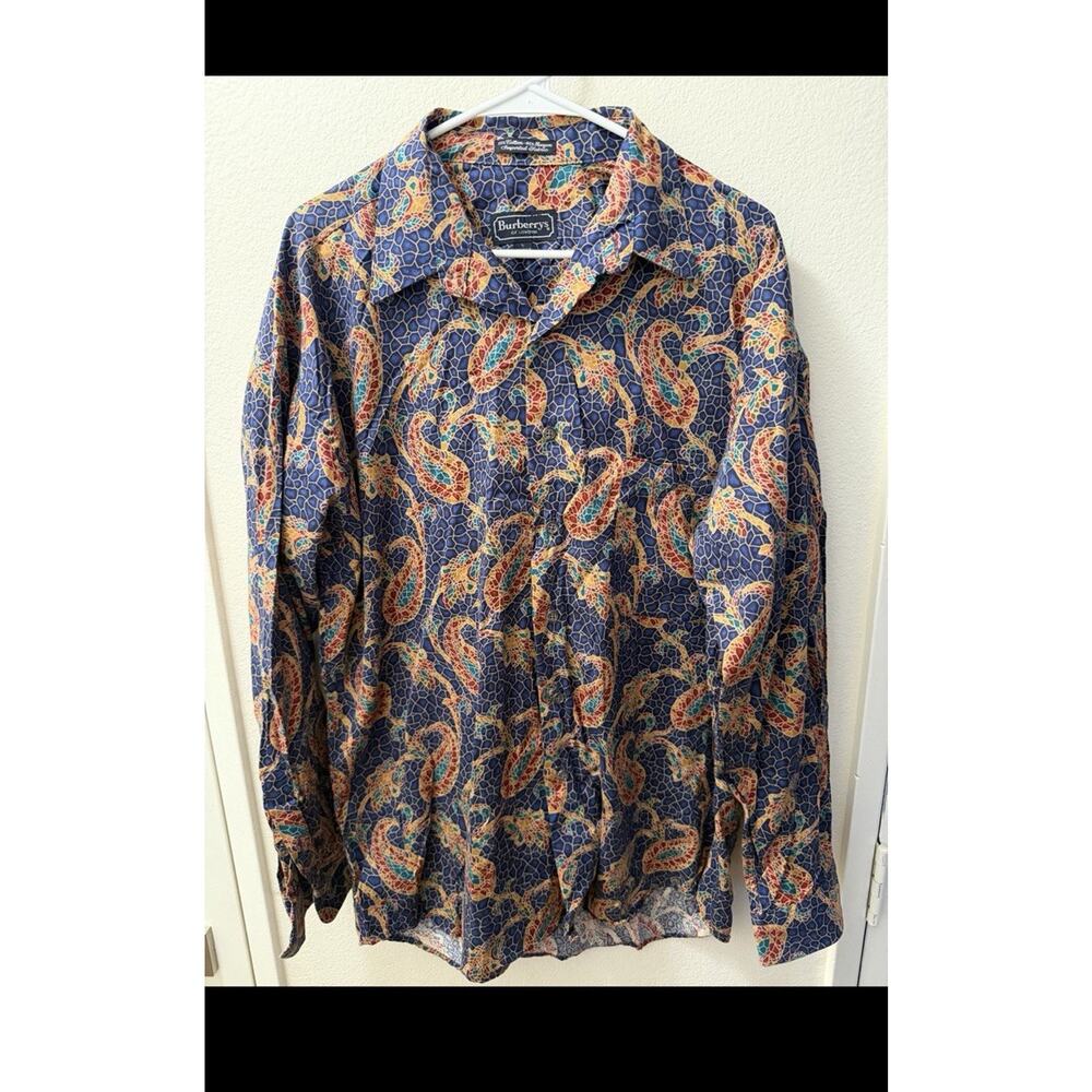 Burberrys of London VTG 90’s Paisley Mosaic Blue Multicolor Long Sleeve Shirt L